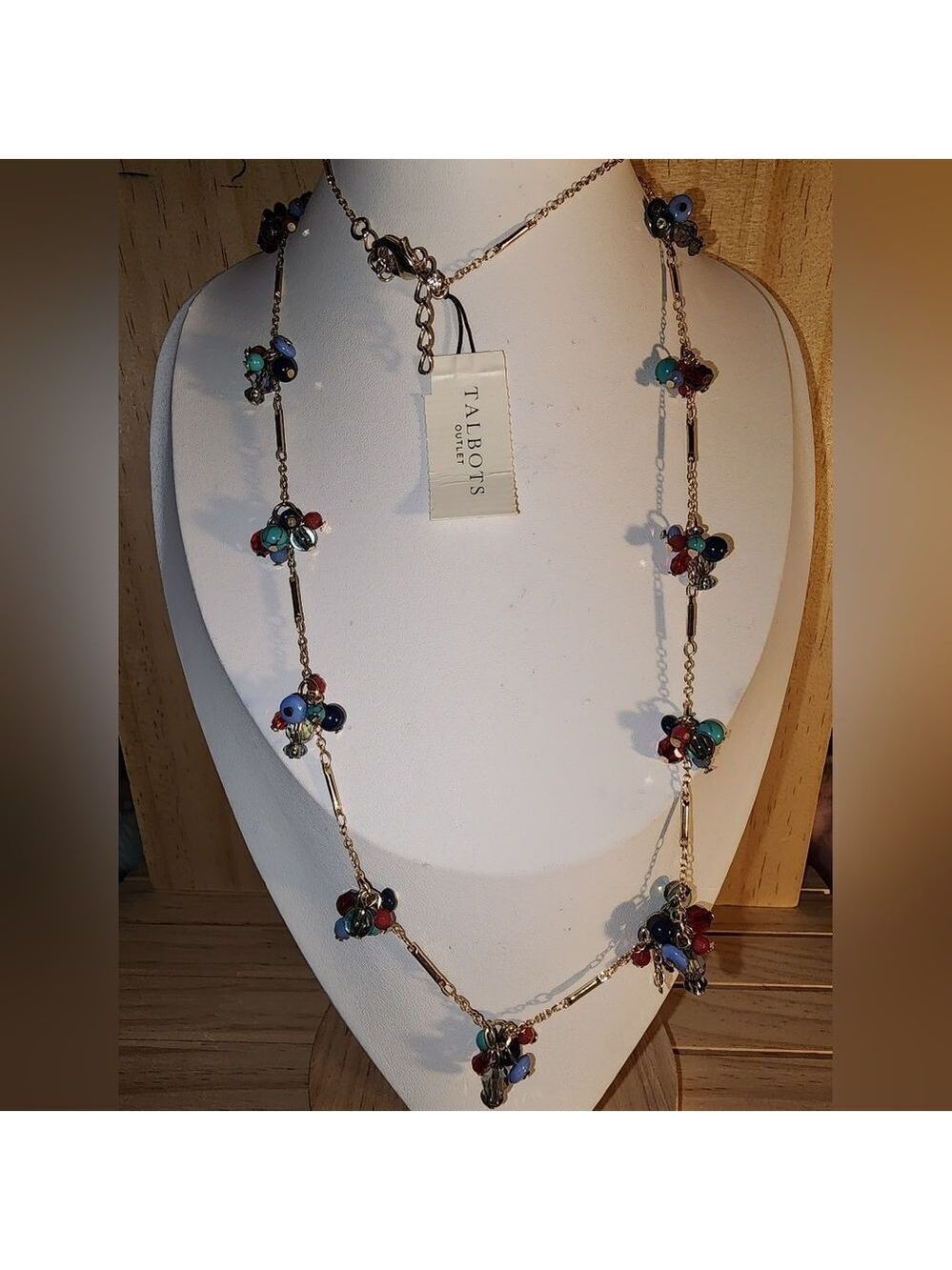 Talbots Multicolor Beaded Necklace With Matching Pierced Earrings NWT 34"+2"